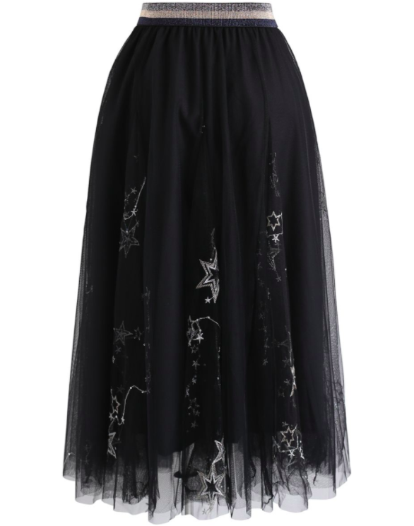 Sequined Embroidered Mesh Tulle Skirt