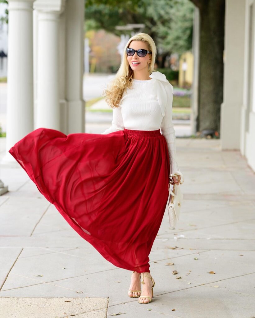 Red Pleated Maxi Skirt