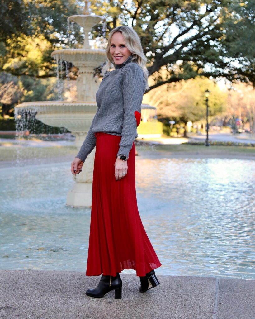 Red Pleated Maxi Skirt